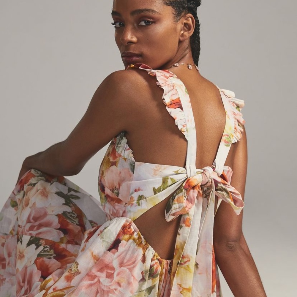 Anthropologie Maeve Floral Sleeveless Ruffle Maxi
